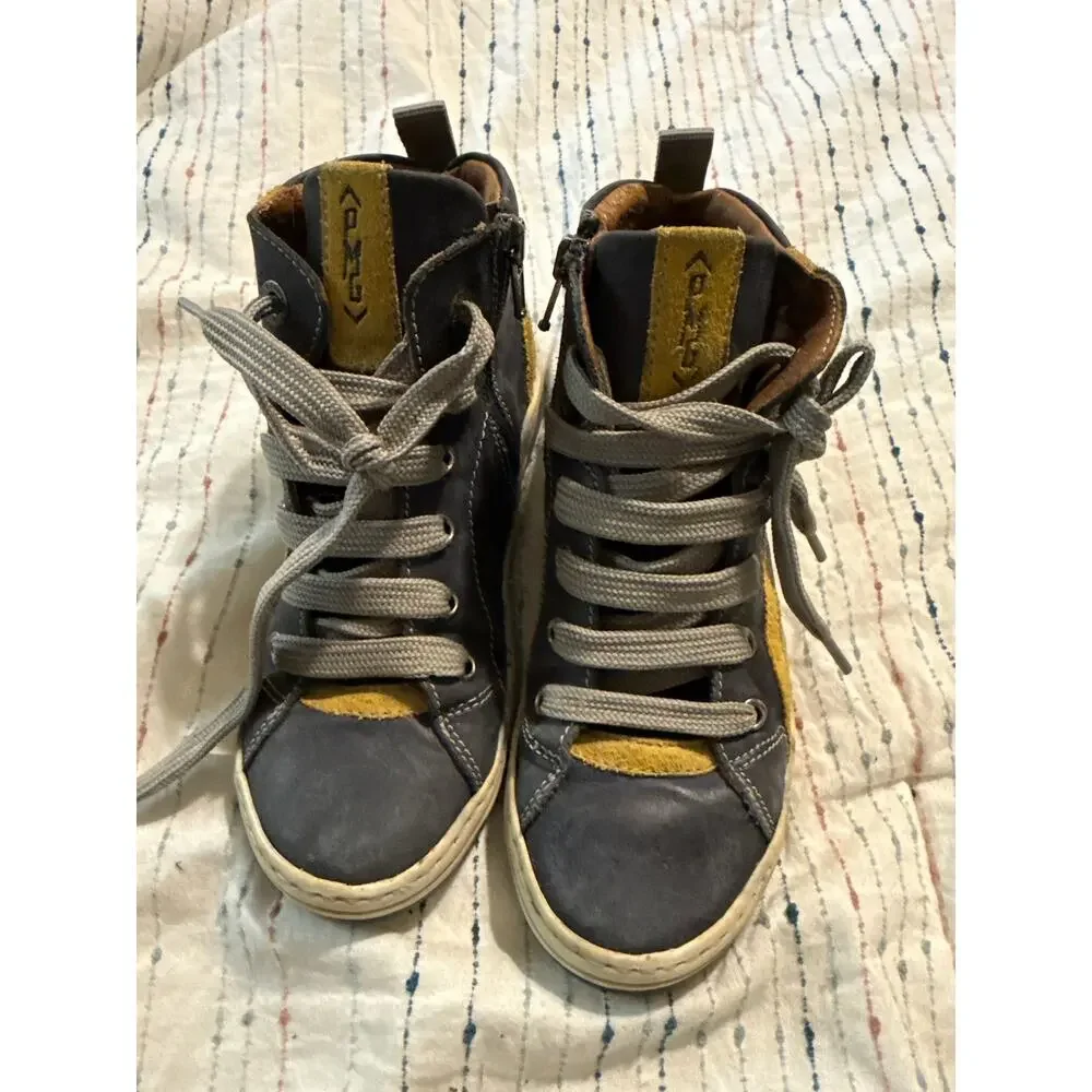 Primigi Italian Blue Leather Boy’s Ankle Boot Sneaker Side Zip Size 32 US 1